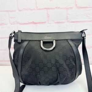 Gucci Abbey D Ring Black GG Canvas Crossbody Bag